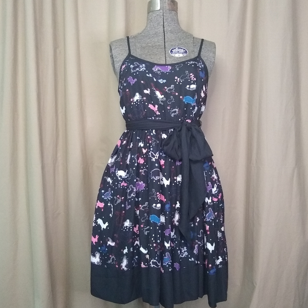 Erin Featherson black floral & bunny print fit and flare strappy dress